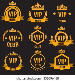 VIP club logos set in flat style