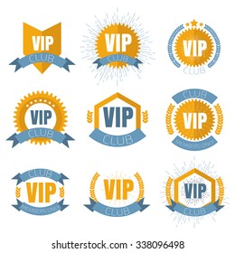 VIP club logos set in flat style
