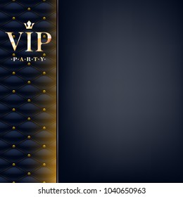 VIP club party premium invitation card poster flyer. Black and golden design template with copy space. Blacj quilted texture decorative vector background.