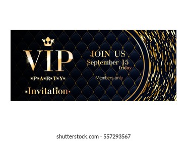 VIP club party premium invitation card poster flyer. Black and golden round burst design template. Sharp oval sequins pattern decorative vector background.