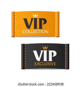 VIP collection and VIP exclusive labels. Vector.