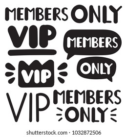 Vip concept. Set of hand drawn doodles badges, icons. Flat vector illustrations on white background.