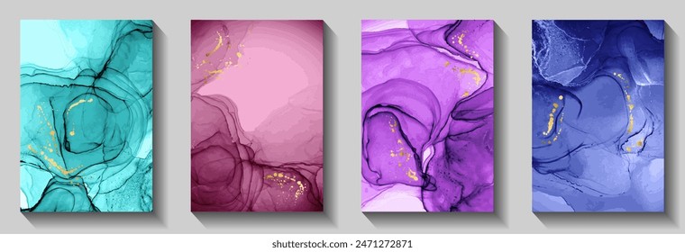 VIP corporate business card patters vector collection. Marble stone waves texture, foil spatter. Rich birthday greeting card backgrounds, flyers set. Vector party banners.