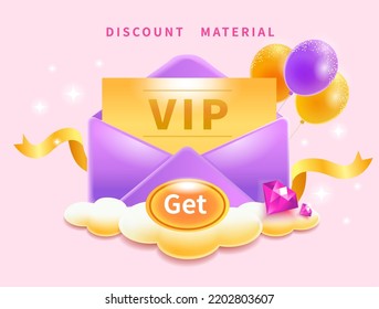 VIP Coupon Discount Gift Card in Envelope, Invitation Card with Balloons Celebration Atmosphere