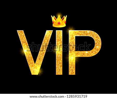 Vip crown label on the blak background. Vector illustration