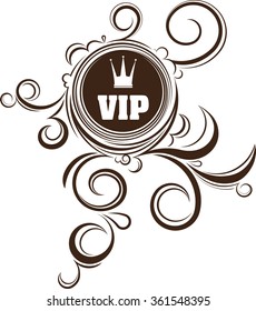 VIP decor with unusual round frame, crown and stylish floral elements