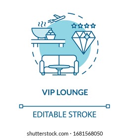 VIP departure lounge concept icon. Luxury class flight, airline waiting room idea thin line illustration. Airport terminal area. Vector isolated outline RGB color drawing. Editable stroke