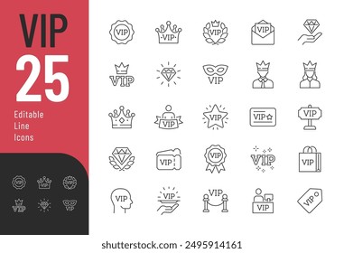 VIP Editable Icons set. Vector illustration in modern thin line style of l exclusivity related icons: service, membership, quality, and more. Pictograms and infographics