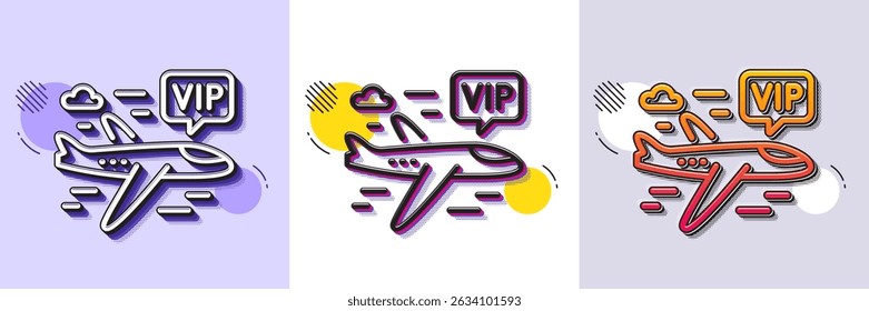 Vip flight line icon. Halftone dotted pattern. Gradient icon with grain shadow. Very important person airplane sign. Charter plane symbol. Line vip flight icon. Various designs. Vector