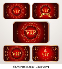 VIP gold cards with calligraphic design elements on the red background