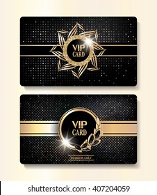 VIP gold cards with elegant flourishes and textured background