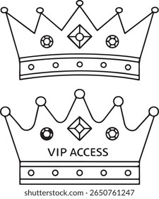 VIP gold crown icon, five point minimal royalty emblem, luxury flat vector, central diamond shape, elegant status symbol