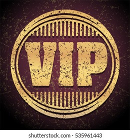 VIP gold icon or logo design in gunge style. 