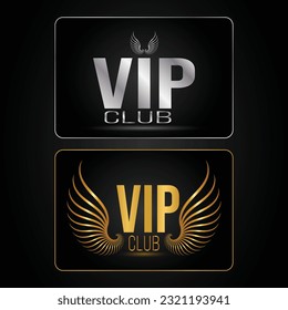 VIP gold and silver labels with sparkling wings