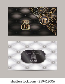 VIP gold and silver vintage cards with leather texture