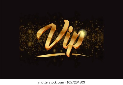 vip gold word text with sparkle and glitter background suitable for card, brochure or typography logo design