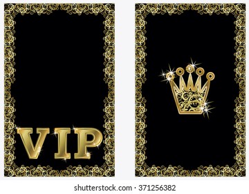 VIP golden crown banners, vector illustration