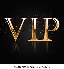 VIP golden text with glitter, vector template