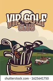 vip golf club poster vintage retro golf cart with illustration