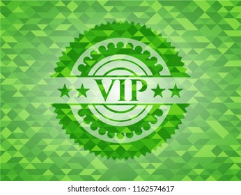 VIP green emblem. Mosaic background