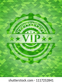 VIP green emblem with triangle mosaic background