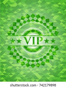 VIP green emblem with triangle mosaic background