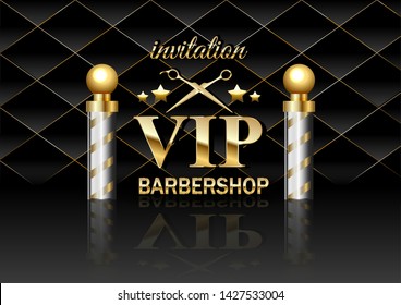 VIP hair salon Golden design elements and text, on black velvet background.