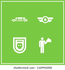 vip icon. 4 vip vector set. limousine, waiter and badge icons for web and design about vip theme