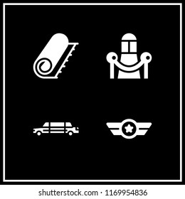 vip icon. 4 vip vector set. limousine, premiere, carpet and badge icons for web and design about vip theme