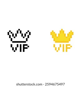 vip  icon 8 bit, pixel art privilage 8 bit icon for game  logo. 