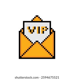 vip  icon 8 bit, pixel art  Envelope vip invitation privilage 8 bit icon for game  logo. 