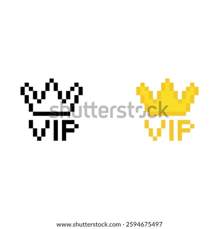 vip  icon 8 bit, pixel art privilage 8 bit icon for game  logo. 