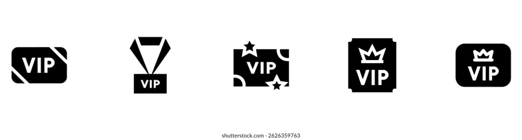 Vip icon. Vip badges icon, label or tags vip icons. and crown icon with five stars sign symbol premium membership icon. Vector Illustration. EPS 10
