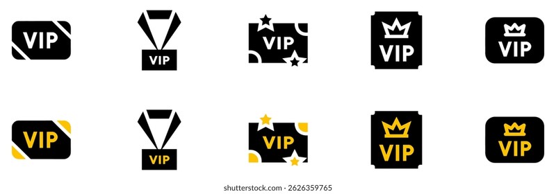 Vip icon. Vip badges icon, label or tags vip icons. and crown icon with five stars sign symbol premium membership icon. Vector Illustration. EPS 10