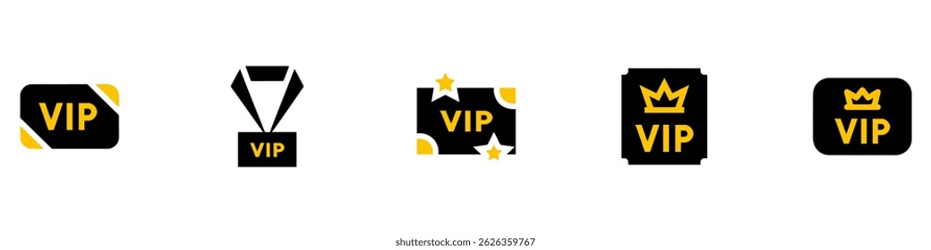 Vip icon. Vip badges icon, label or tags vip icons. and crown icon with five stars sign symbol premium membership icon. Vector Illustration. EPS 10