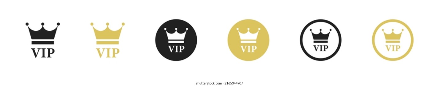 Icono VIP establecido en fondo blanco. Colección de insignias de lujo dorado y negro. Ilustración aislada del vector.