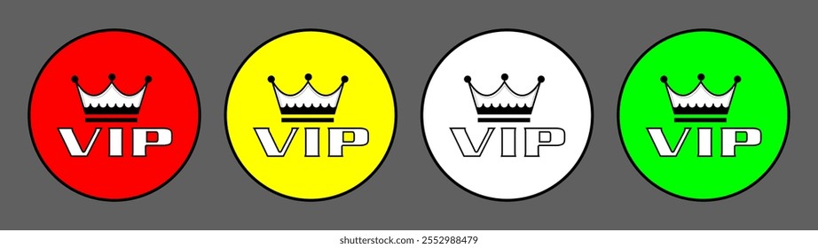 VIP icon vector illustration, VIP badge Logo set in trendy style, Premium and Luxury badge, Set of VIP Icon isolated. VIP label with crown vector.