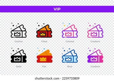 Vip icons in different style. Vip icons set. Holiday symbol. Different style icons set. Vector illustration
