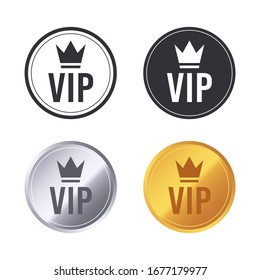 Vip Icons. Exclusive Vip Club Members Pictogram, Royal Premium Vip Symbol, Private Luxury Sign Vector Icons Set. Exclusive Vip Member, Luxury Royal Logo Illustration