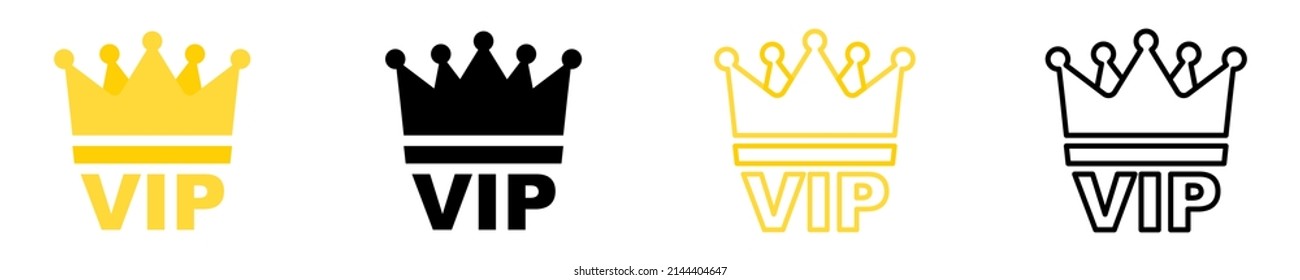 Vip icons set. Vip badge with crown on white background. Symbol of very important person.