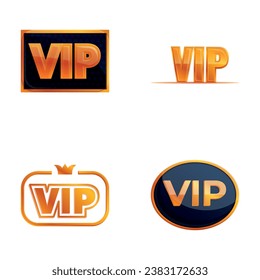 Vip icons set cartoon vector. Golden premium sign. Quality concept