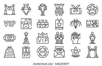 Vip icons set. Outline set of vip vector icons for web design isolated on white background