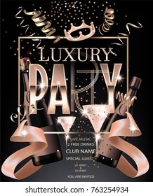 VIP INVITATION BANNER WITH  PARTY OBJECTS. VECTOR ILLUSTRATION