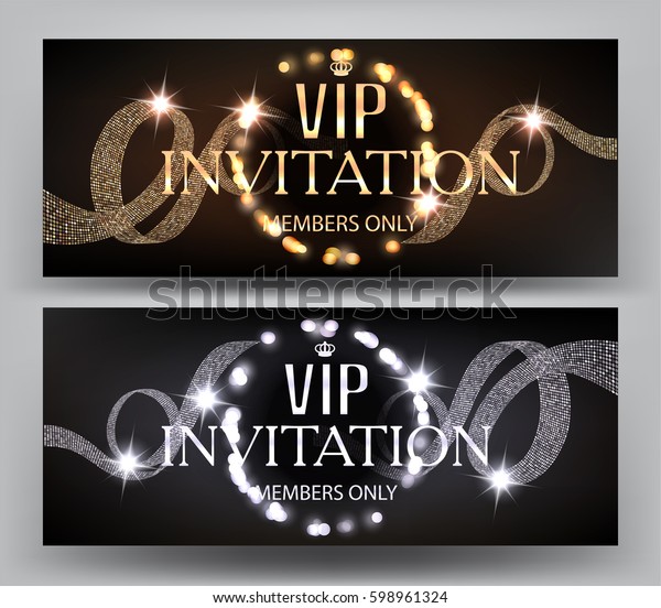 Vip Invitation Banners Curly Ribbons Shiny Stock Vector (Royalty Free ...