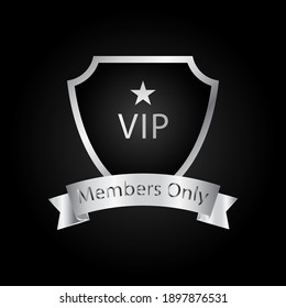 VIP invitation with Black and Silver shield and ribbon on black background
