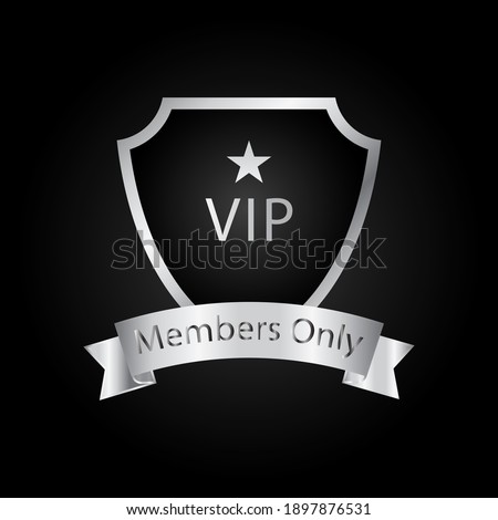 VIP invitation with Black and Silver shield and ribbon on black background