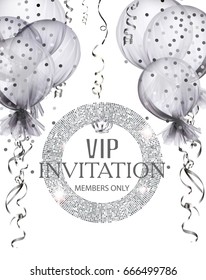 VIP invitation card with air balloons covered with transparent cloth. Vector illustration