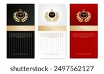 VIP invitation card, banner or flyer with golden elements on black, white and red background. Luxury premium design set for event invite, celebration party, formal reception.