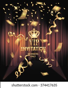 VIP Invitation Card With Gold Confetti And Ticker Tapes