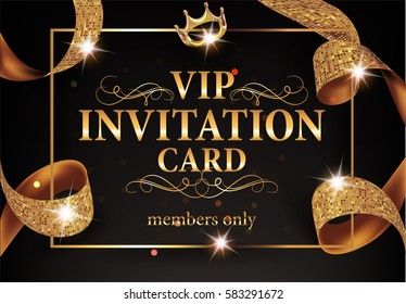 VIP INVITATION CARD WITH GOLD FRAME AND SPARKLING RIBBON